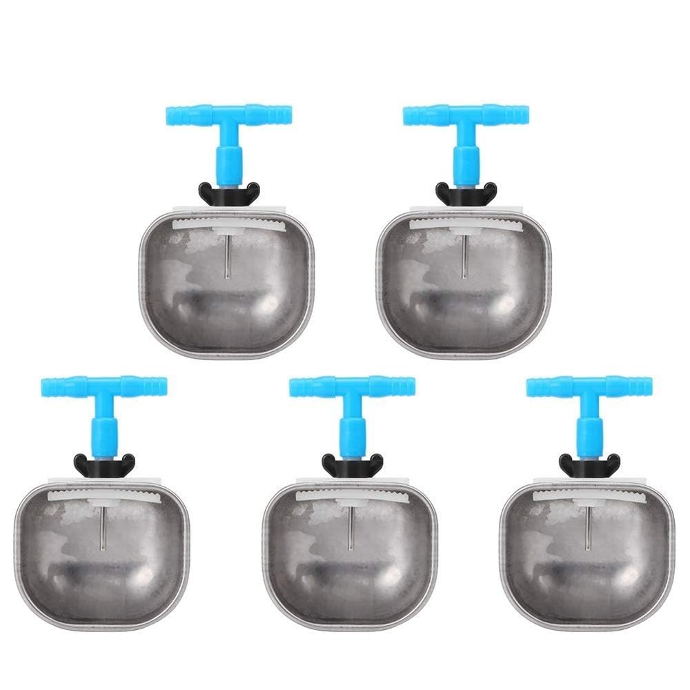 5Pcs Stainless Steel Automatic Rabbit Drinker Nipple Drinking Bowl Waterer Farm Accessory(Large Bowl with Tee Connector )