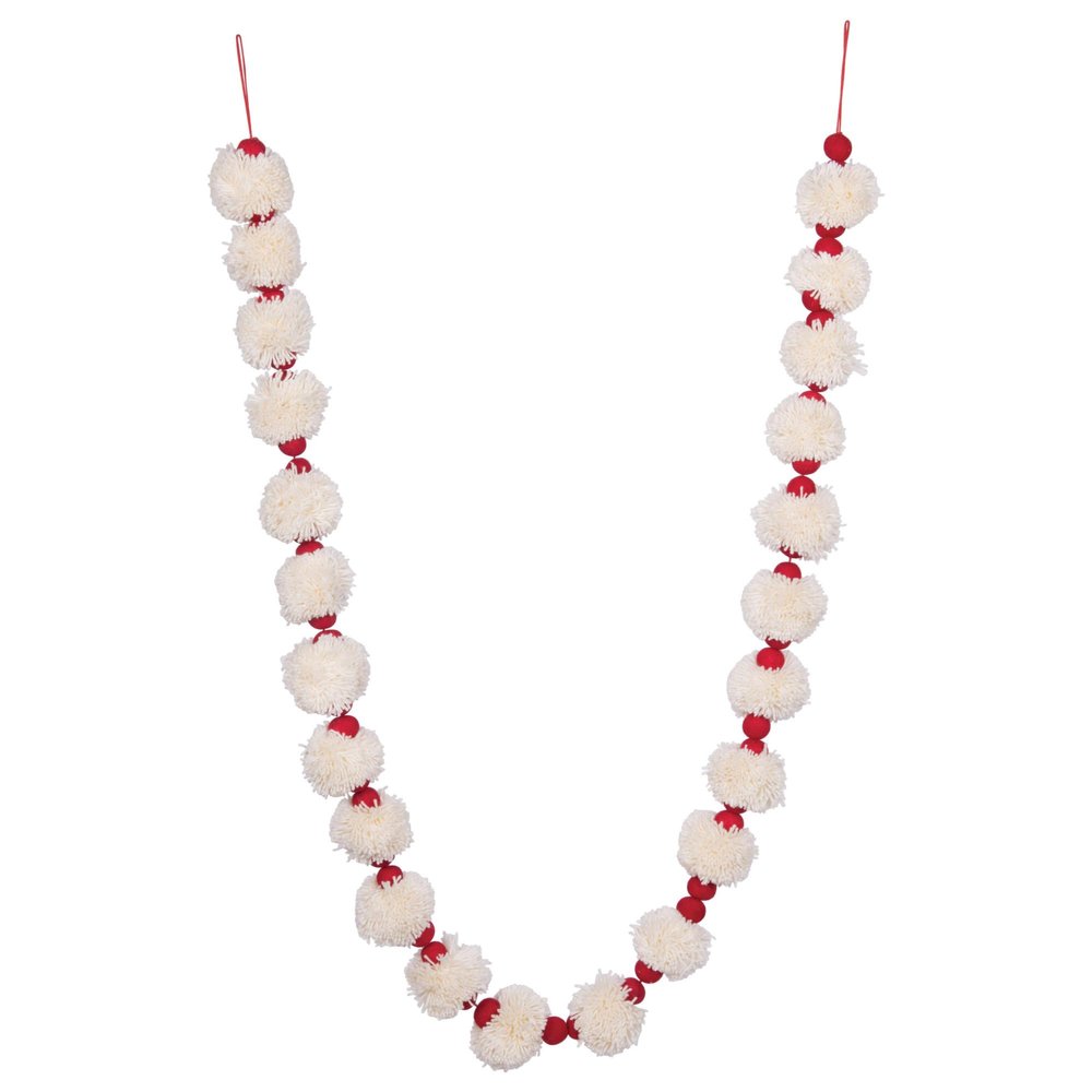 Creative Co-Op 72" Pom Pom & Wool Felt Ball Garland, Red
