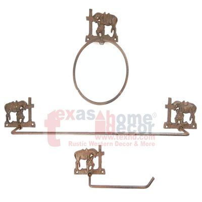 PRAYING COWBOY Bathroom Accessory Set 3 Pieces Metal Rustic Western Towel Bar