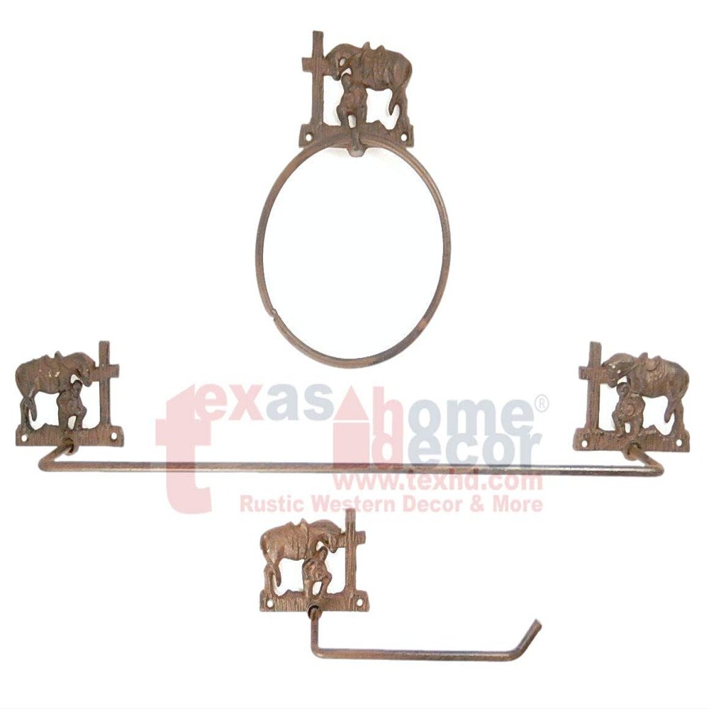 PRAYING COWBOY Bathroom Accessory Set 3 Pieces Metal Rustic Western Towel Bar