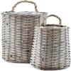 AuldHome Design Wall Hanging Baskets (Set of 2, Gray); Woven Wicker Rustic Farmhouse Gray Washed Door Baskets, Small and Medium Size view 1