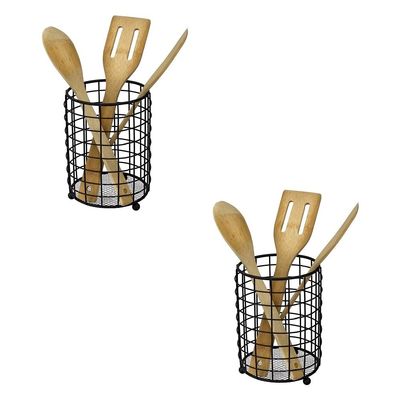Home Basics Grid Free-Standing Utensil Holder with Mesh Bottom, Black (2)