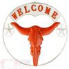 23" Longhorn UT Welcome Sign Burnt Orange Distressed Rustic Metal Plaque Stars view 1