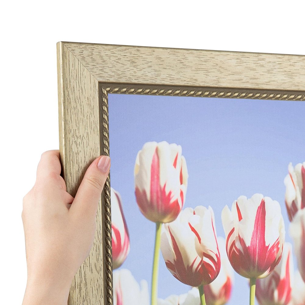 ArtToFrames 8x33 Inch Gold Picture Frame, This 1.75 Inch Custom Wood Poster Frame is Metallic Gold with Ornate Detail - Comes with Economy Acrylic and Corrugated Backing (2WOMTM310-333-8x33)