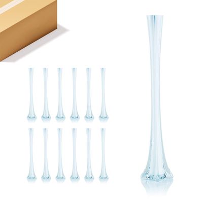 WGV Eiffel Tower Vase Bulk, Open 1.5", Height 24", (Multiple Sizes Choices) White Glass Floral Container with Sturdy Base, Flower Centerpiece for Wedding Event Home Decor, Arts Crafts, 12 Pieces