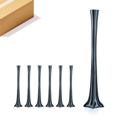 WGV Eiffel Tower Vase Bulk, Open 2", Height 28", (Multiple Sizes Choices) Black Glass Floral Container with Sturdy Base, Flower Centerpiece for Wedding Event Home Decor, Arts Crafts, 6 Pieces