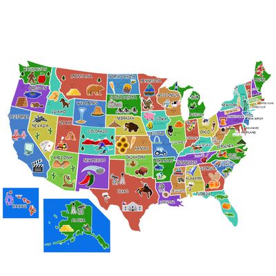 VWAQ US Map Wall Decal United States of America Sticker Peel and Stick Kids Decor - HOL44 (28" H X 40" W)