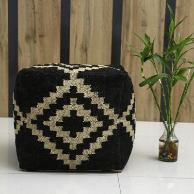 Trade Star 70% Jute 30% Wool Pouffe Cover Kilim Pouf Cover Handmade Ottoman Handwooven Authentic Footstool Cover Vintage Rustic Home Decor Floor Seating Pouf Case for Dining Room (Pattern 4)