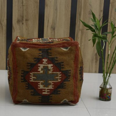 Trade Star 70% Jute 30% Wool Kilim Pouf Cover Seating Pouffe Cover Beautiful Indian Handmade Pouffe Foot Stool Case Ethnic Rustic Handwoven Ottoman Pouf Case for Dining Room (Pattern 3)