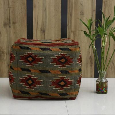 Trade Star 70% Jute 30% Wool Authentic Handmade Vintage Seating Pouf Rustic Home Decor Kilim Pouf Cover Ottoman Foot Stool Cover Floor Cushion Case for Living Room (Pattern 8)