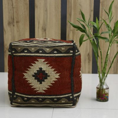Trade Star 70% Jute 30% Wool Kilim Pouf Cover Vintage Pouffe Cover Kilim Pouf Ottoman Cover for Living Room Authentic Rustic Handmade Footstool Case Home Decor Seating (Pattern 2)