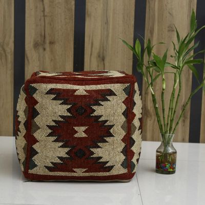 Trade Star 70% Jute 30% Wool Pouffe Cover Vintage Kilim Pouf Cover Handmade Ottoman Footstool Cover Authentic Rustic Home Decor Seating Pouf Case Floor Cushion Case for Living Room (Pattern 7)