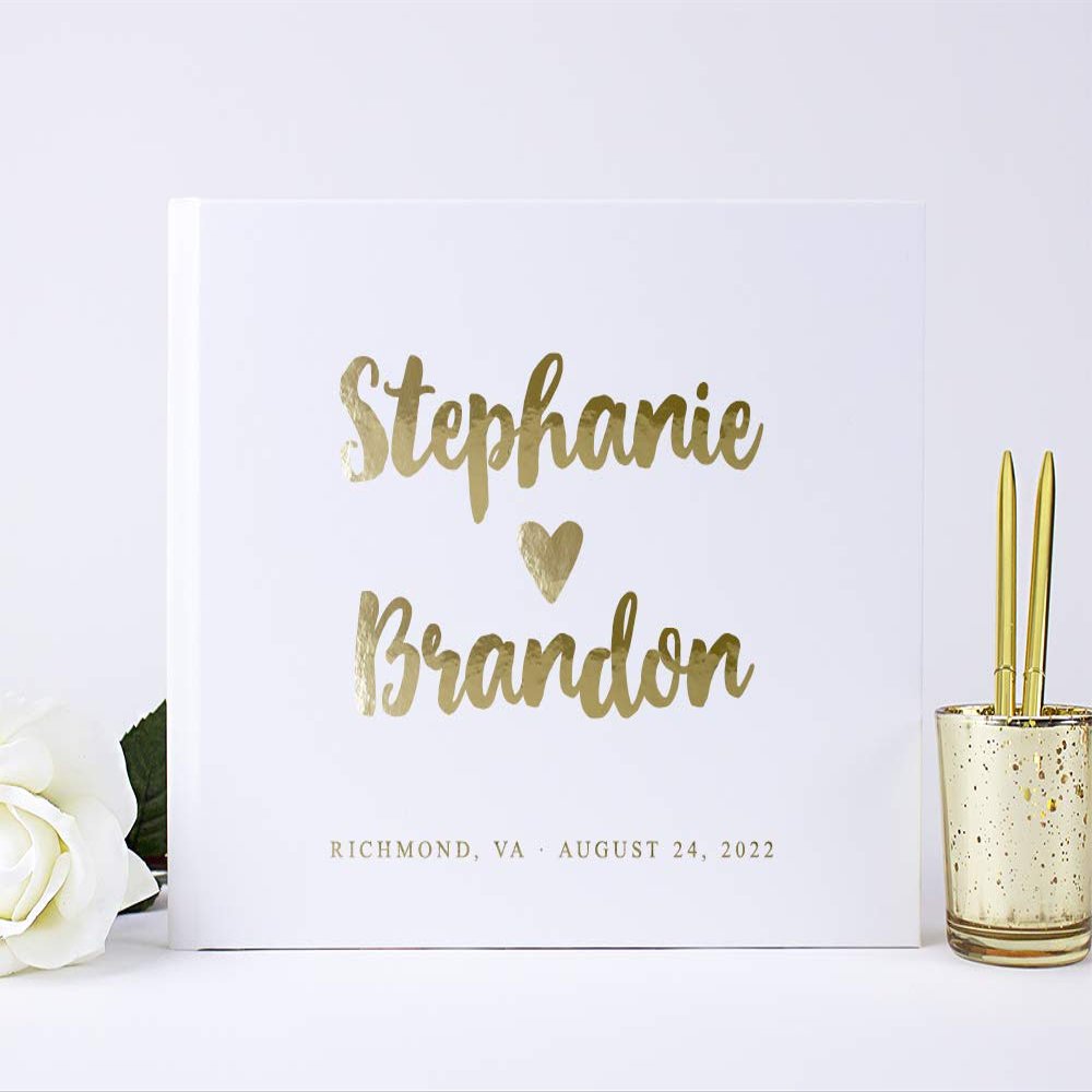 Personalized White Wedding Guest Book, Polaroid Photo Album Instax Booth, Custom Guest Book with Names - Hardcover (10x8 inches)