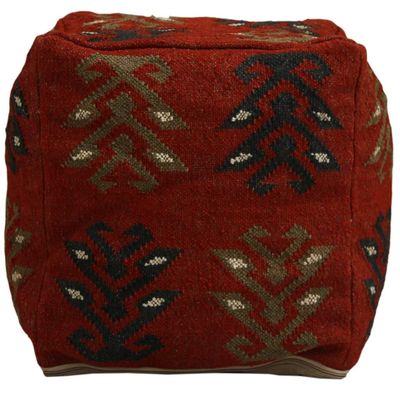 Trade Star Authentic Floor Pouf Cover Kilim Pouf Cover Handmade Ottoman Foot Stool Cover Vintage Jute Wool Rustic Cover Home Decor Seating for Living Room (Pattern 1)