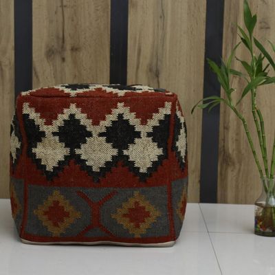 Trade Star 70% Jute 30% Wool Kilim Pouf Case Jute Wool Ethnic Pouffe Cover Authentic Decorative Footstool Cover Rustic Floor Decor Seating Pouf for Dining Room (Pattern 7)