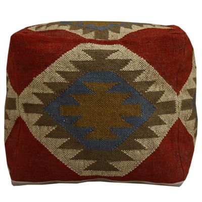 Trade Star Handwoven Case Kilim Pouf Cover Decorative Seating Pouffe case Handmade Jute Wool Ottoman Pouffe Cover Authentic Footstool Indian Home Decor Pouf Cover for Living Room (Pattern 2)