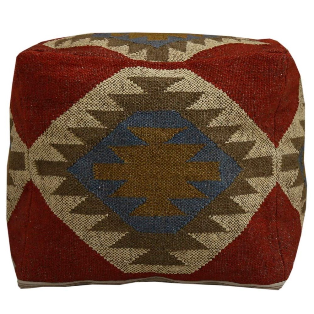 Trade Star Handwoven Case Kilim Pouf Cover Decorative Seating Pouffe case Handmade Jute Wool Ottoman Pouffe Cover Authentic Footstool Indian Home Decor Pouf Cover for Living Room (Pattern 2)