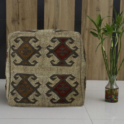 Trade Star 70% Jute 30% Wool Kilim Pouf Cover Pouffe Cover Vintage Rustic Home Decor Seating Pouf Case Authentic Handmade Ottoman Footstool Floor Cushion Cover for Living Room