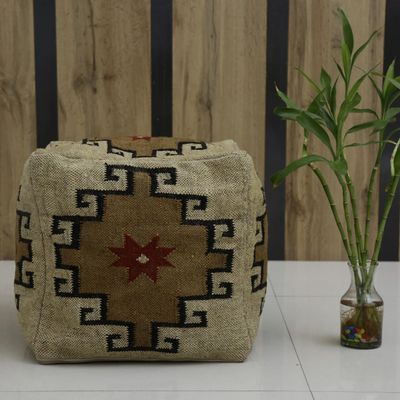 Trade Star 70% Jute 30% Wool Kilim Pouffe Cover Home Decor Kilim Pouf Cover Handmade Jute Wool Ottoman Authentic Handwoven Footstool Case for Living Room Decorative Seating Pouffe Case (Pattern 3)