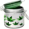 Airtight Glass Storage Jar Medium 3.75" Tall (Metallic Silver/Green Leaves) view 1