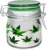 Airtight Glass Storage Jar Medium 3.75" Tall (Metallic Silver/Green Leaves) view 2