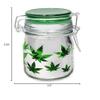 Airtight Glass Storage Jar Medium 3.75" Tall (Metallic Silver/Green Leaves) view 4