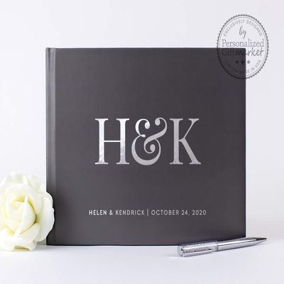 Personalized Wedding Guest Book Custom with Names Monogram Photo Album Signature Sign-in Registry - Hardcover (12x12 inches)
