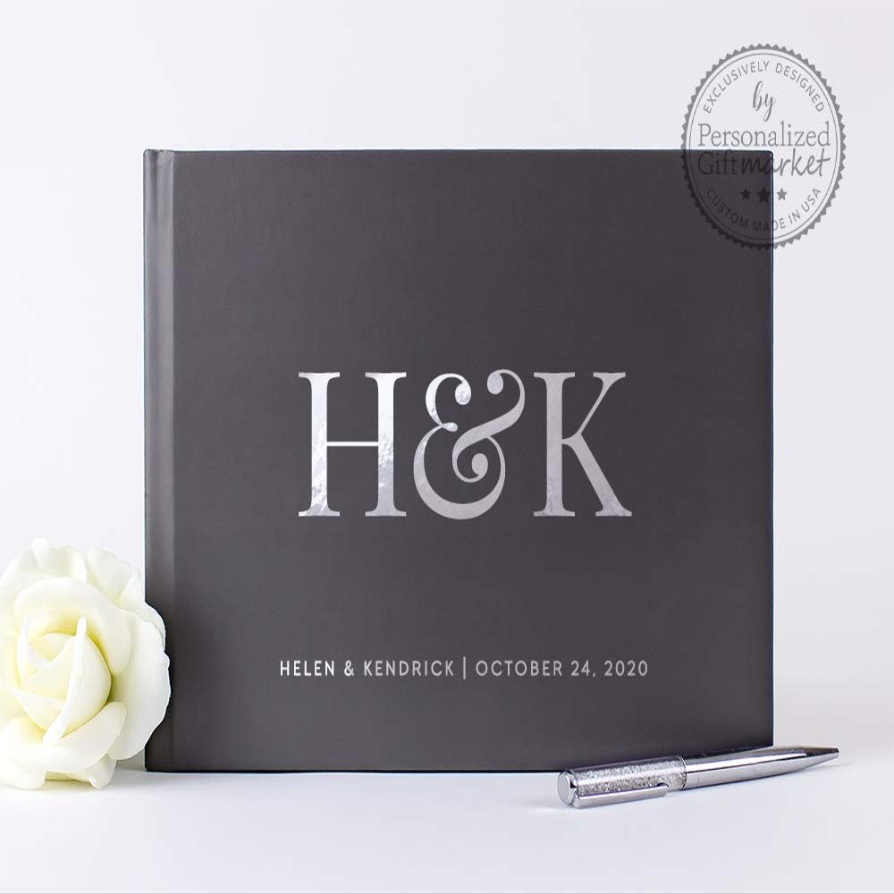 Personalized Wedding Guest Book Custom with Names Monogram Photo Album Signature Sign-in Registry - Hardcover (12x12 inches)