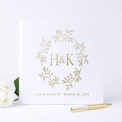 White Gold Wedding Guest Book Personalized Alternative Guestbook, Unique Wedding Sign-in Photo Album - Hardcover (12x12 inches)