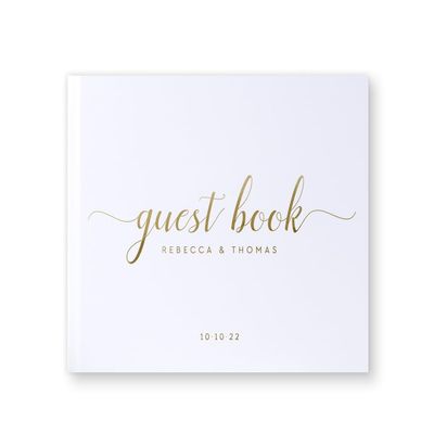 Personalized Wedding Guest Book Alternative Custom Guest Book Photo Album for Couple, White with Gold Foil - Hardcover (10x8 inches)