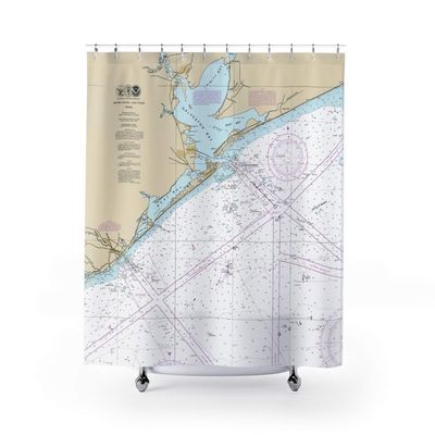 Galveston Bay and Approaches Nautical Chart Shower Curtains, 71" x 74"