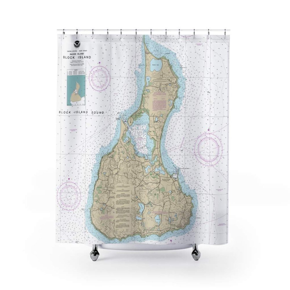 Block Island & Great Salt Pond Nautical Chart Shower Curtains, 71" x 74"
