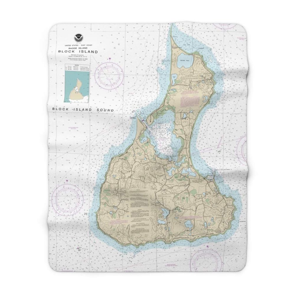 Block Island & Great Salt Pond Nautical Chart Sherpa Fleece Blanket, 60" x 80"