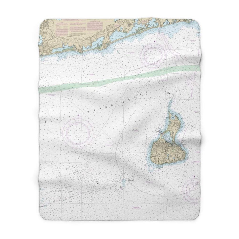 Block Island & Block Island Sound Nautical Chart Sherpa Fleece Blanket, 60" x 80"