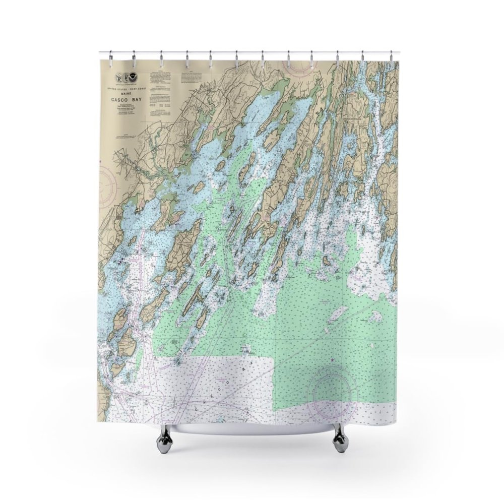 Casco Bay Nautical Chart Shower Curtains, 71" x 74"