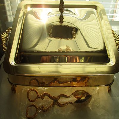 3 Qt. Oblong Buffet Server w/Dome Cover 14.5" x 9.5" Baking Dish w/Serving Tongs