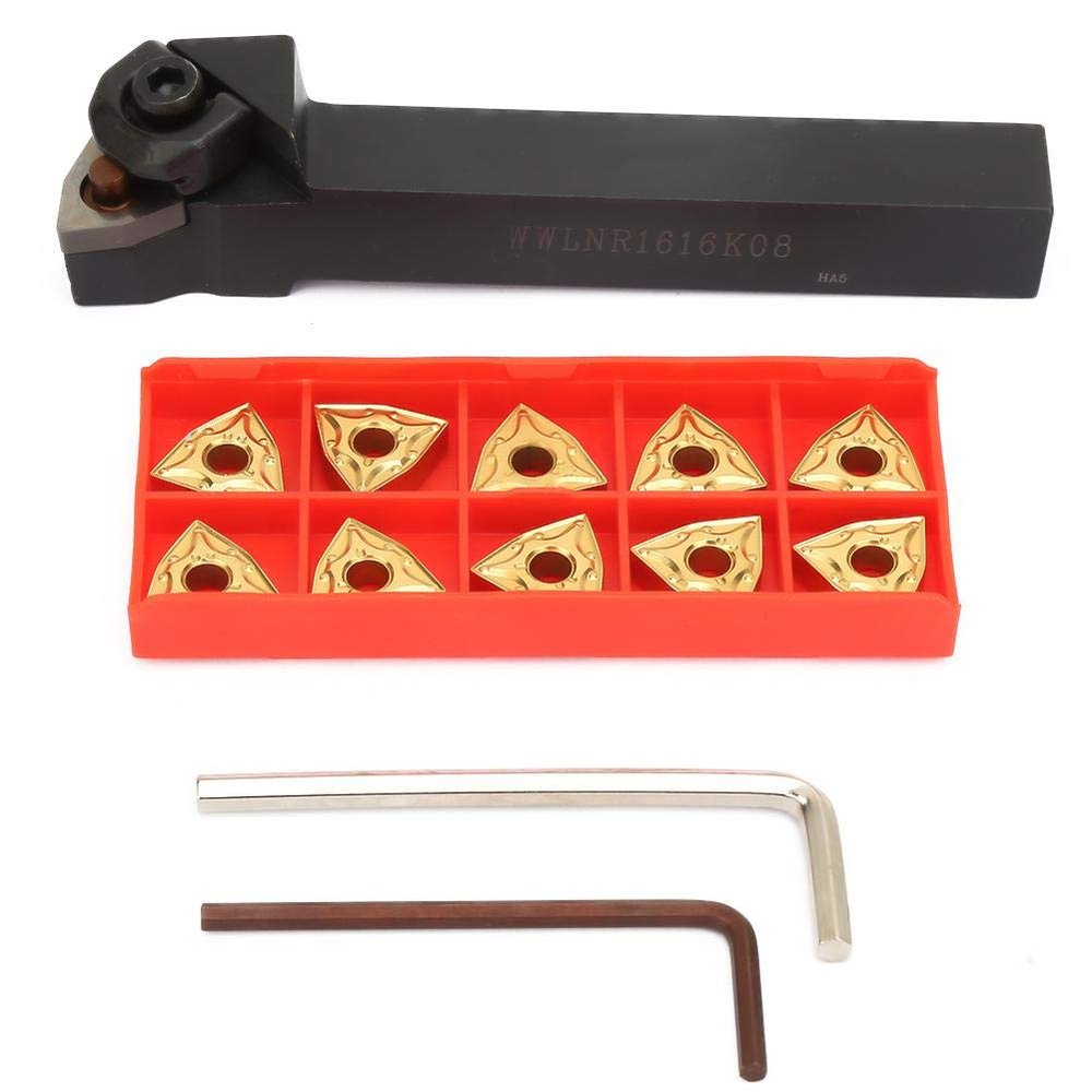 Jarchii Lathe Turning Tool, Lathe Turning Tool Set, 13Pcs Wwlnr1616H08/Wwlnr1616K08 16100Mm Lathe Turning Tool Holder With 10Pcs Inserts + 2Pcs Wrench For SemiFinishing And Finishi