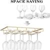 FOMANSH Wine Glass Rack - Under Cabinet Stemware Wine Glass Holder Glasses Storage Hanger 2 Pack Metal Organizer for Bar Kitchen 4 Rows Gold view 2