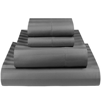 Comfort Bed Store 800 Series Organic Cotton Elegant Damask Dobby Stripped 16 inches 4 PC Sheet Set (1 Flat Sheet, 1 Fitted Sheet, 2 Pillowcases) Soft & Easy Care, Sage Green, Grand King