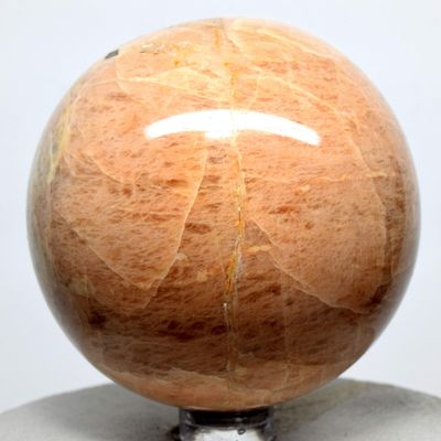 2.5" Peach Moonstone Sphere Sparkling Natural Holistic Sheen Crystal Feldspar Mineral Polished Stone Ball - India + Stand