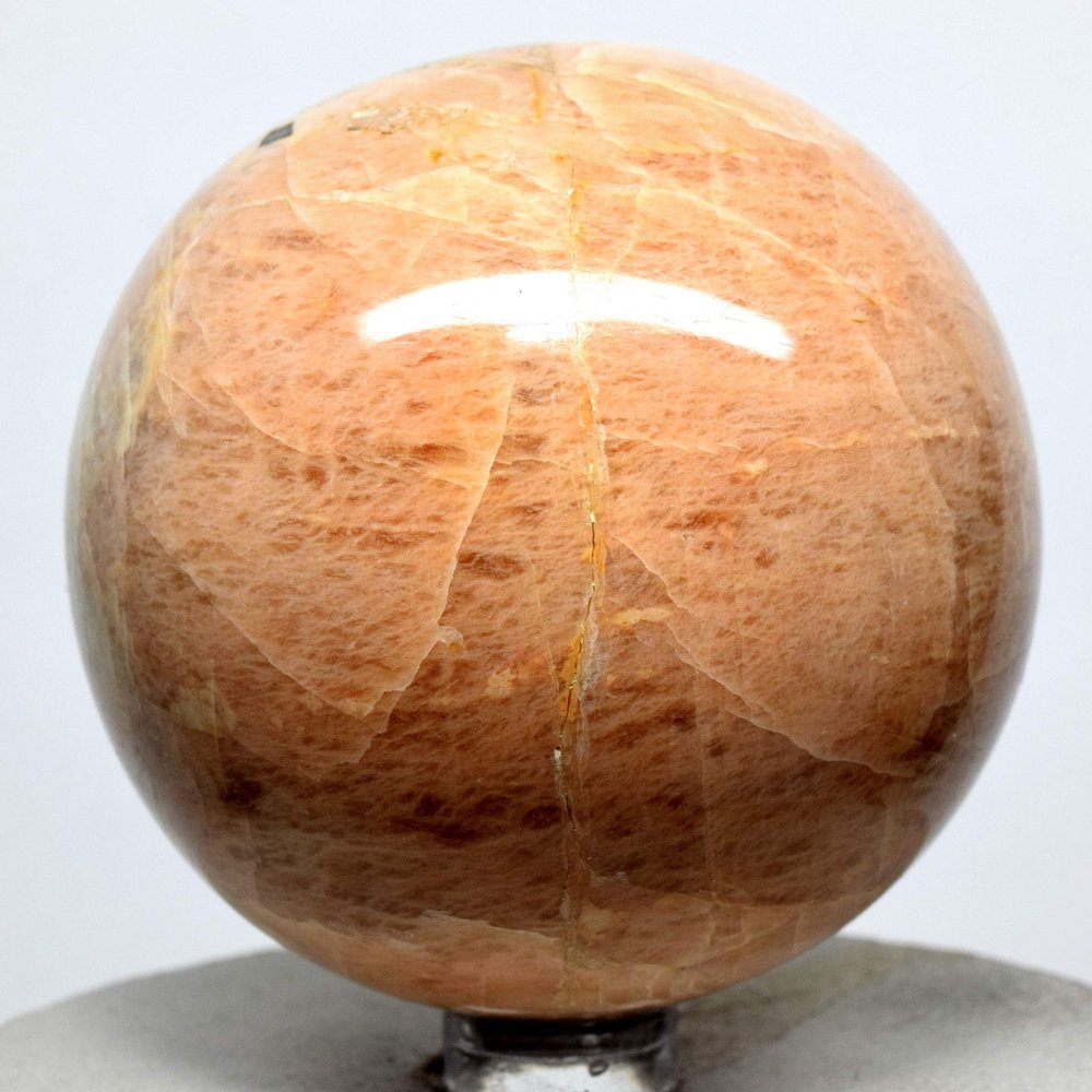 2.5" Peach Moonstone Sphere Sparkling Natural Holistic Sheen Crystal Feldspar Mineral Polished Stone Ball - India + Stand