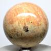 2.5" Peach Moonstone Sphere Sparkling Natural Holistic Sheen Crystal Feldspar Mineral Polished Stone Ball - India + Stand view 2
