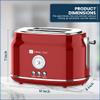 Frigidaire ETO102-WHITE, 2 Slice Toaster, Retro Style, Wide Slot for Bread, English Muffins, Croissants, and Bagels, 5 Adjustable Toast Settings, Cancel and Defrost, 900w, Red view 3