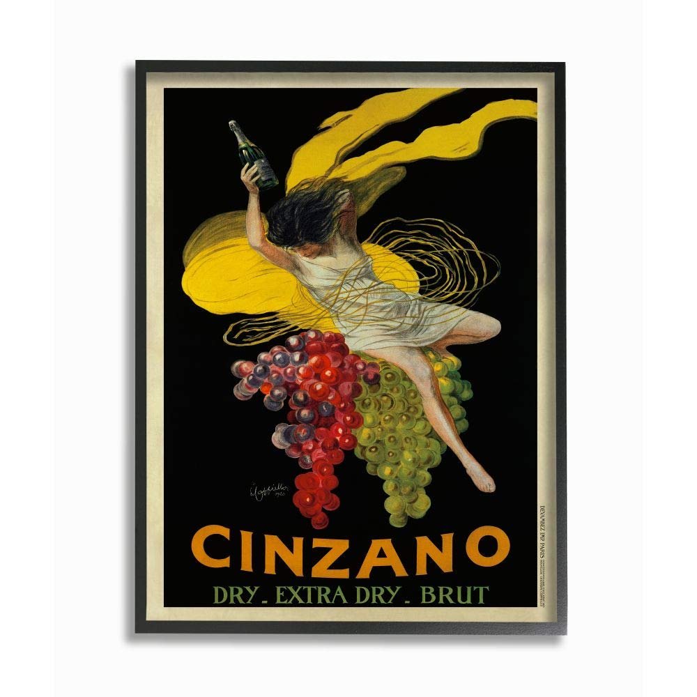 Stupell Industries Cinzano Vintage Poster Wine Design, Black Framed, 24x30