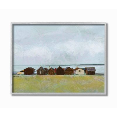 Stupell Industries Lakeside Town Landscape Drawing, Design by Karen Dreyfus Wall Art, 16 x 20, Grey Framed
