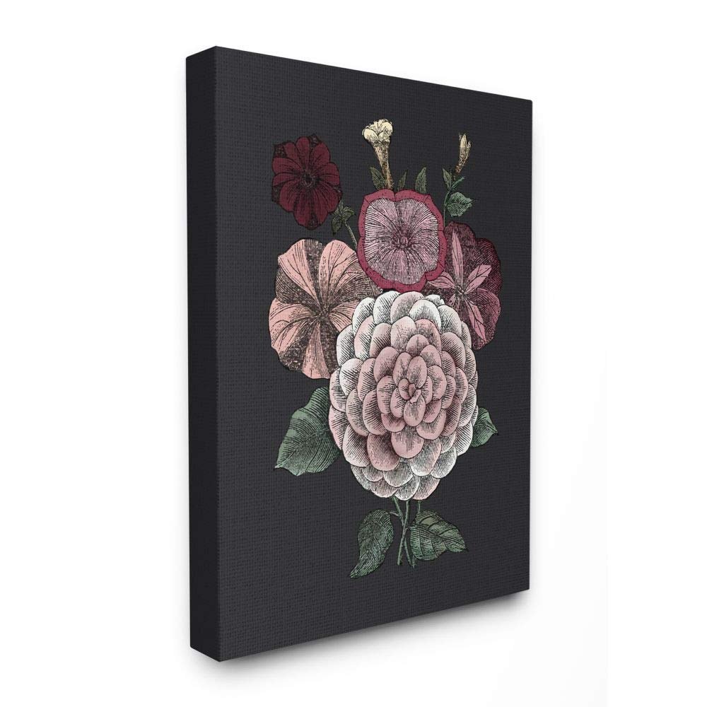Stupell Industries Pink Flowers On Black Drawing, Design by The Saturday Evening Post Wall Art, 30 x 40, Canvas (aa-060_cn_30x40)