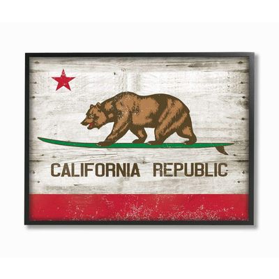 Stupell Industries California Republic Bear Wood Texture, Design by RetroRocket Wall Art, 16 x 20, Black Framed