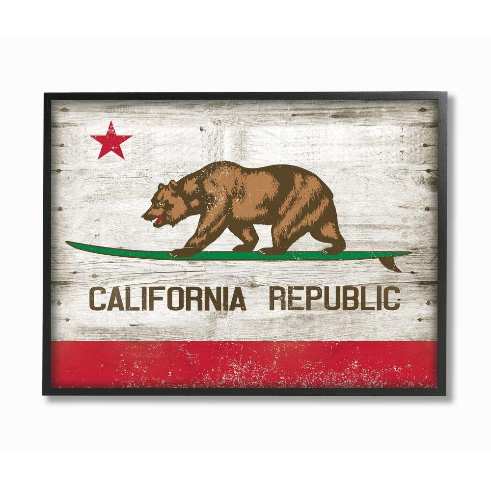Stupell Industries California Republic Bear Wood Texture, Design by RetroRocket Wall Art, 16 x 20, Black Framed