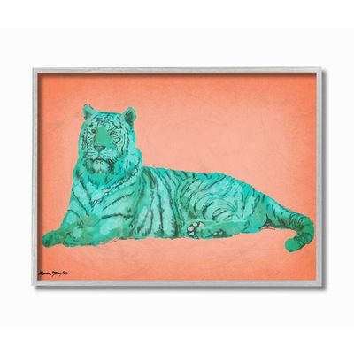Stupell Industries Cyan Pink Tiger, Design by Karen Dreyfus Wall Art, 16 x 20, Grey Framed