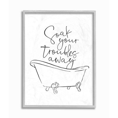 Stupell Industries Soak Your Troubles Away Ink Drawing Bathroom, Design by Milli Villa Wall Art, 16 x 20, Grey Framed